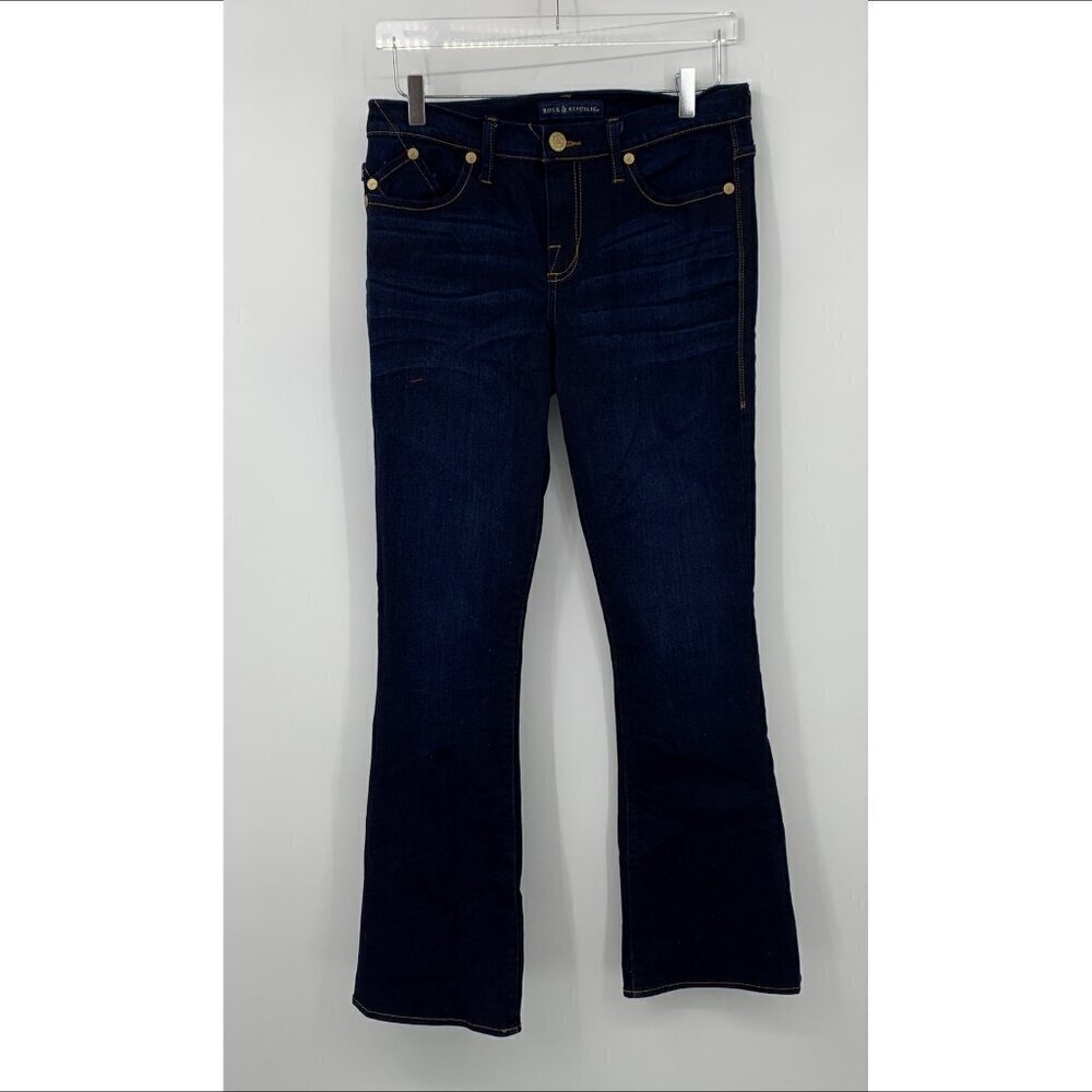 Rock & Republic Kassandra bootcut flare jeans dark blue wash embroidery denim 12